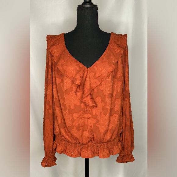 Anthropologie XL Textured Ruffled Floral Top Boho Peasant Festival Cottagecore - Picture 1 of 9